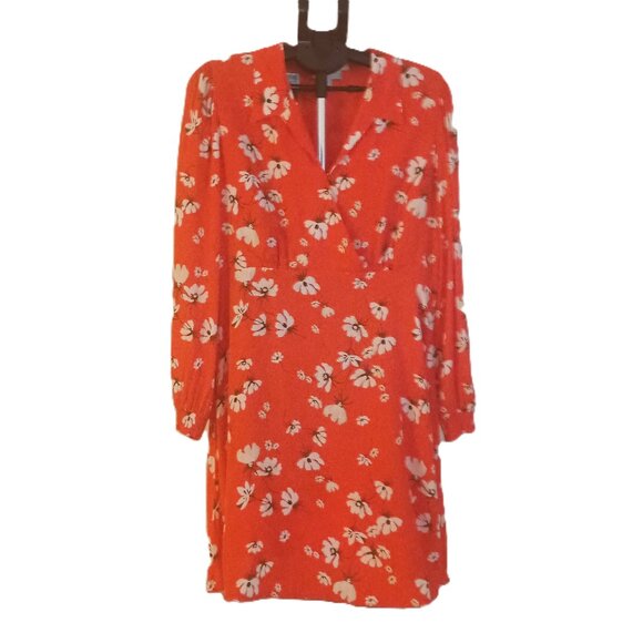 On 34th Women’s Orange Floral Empire Waist Cross Chest Dress NWT Size 14 - Picture 1 of 15